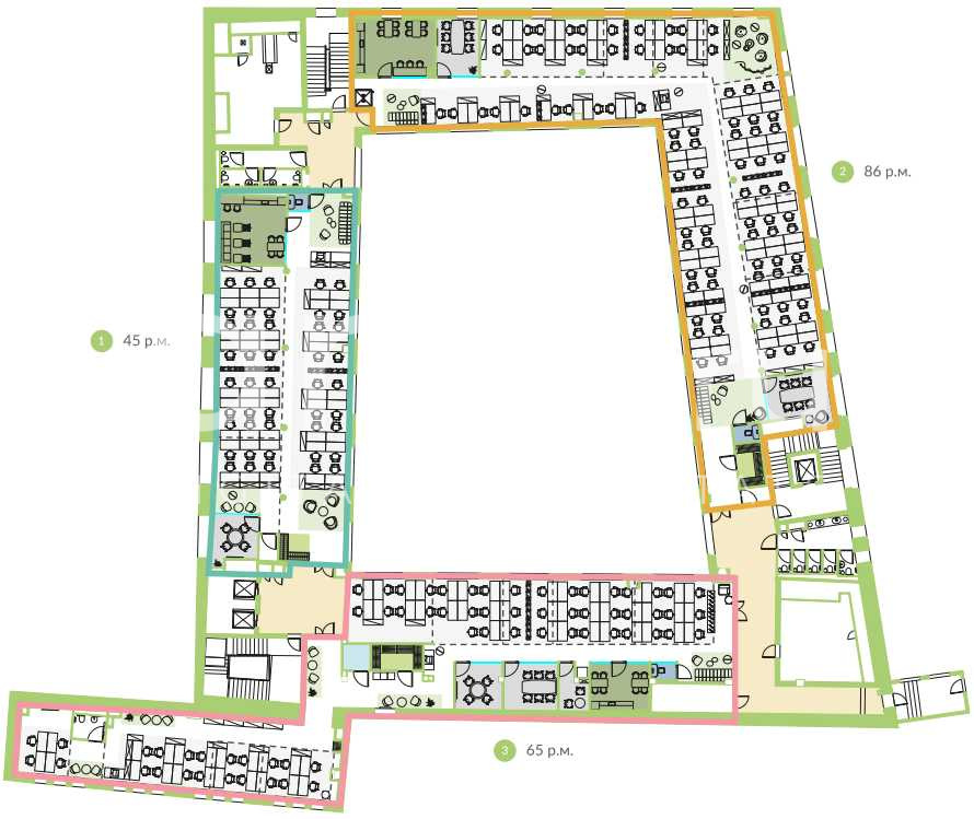 Планировка офиса 1359 м², 4 этаж, Административное здание «г Москва, Ветошный пер., 13»